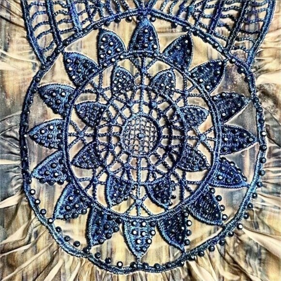 World Unity Star Ace Blue Purple Midi Short Sleeved Dress Women's Size Large - Picture 3 of 11